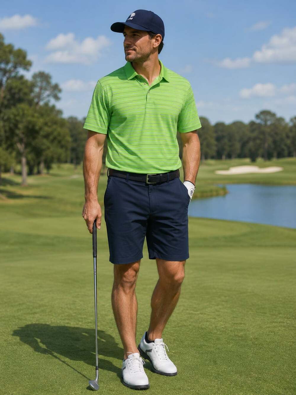 Pebble Beach Performance Green Striped Golf Polo Shirt